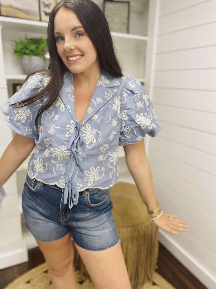 Periwinkle Sky Embroidered Top