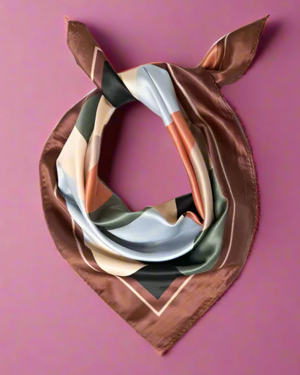 Brown Colorblock Silky Bandana