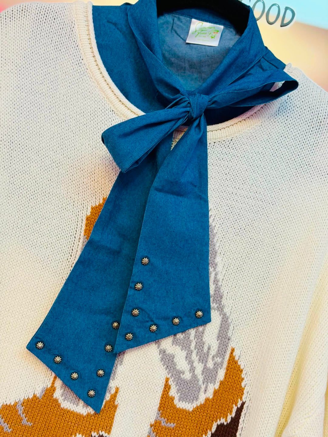 Denim Bow Fake Collar Dickey
