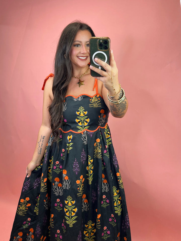 Garden Grace Tie-Strap Midi Dress