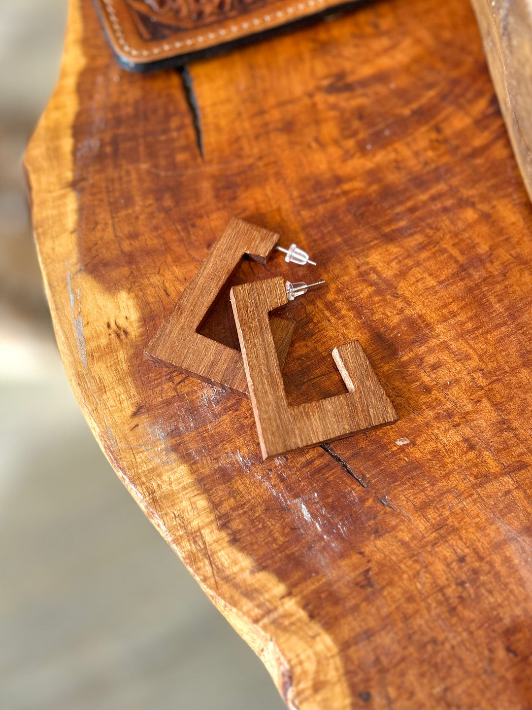 Cognac Wooden Hoop Earring