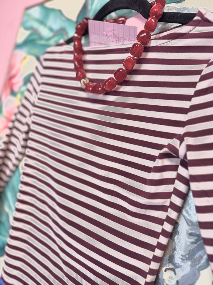 Pink Posy Stripe Boatneck Top