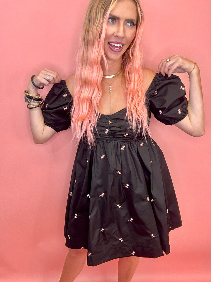 Game Day Puff Sleeve Babydoll Football Dress