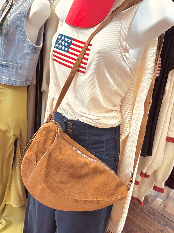 Suede Crescent Shoulder Bag