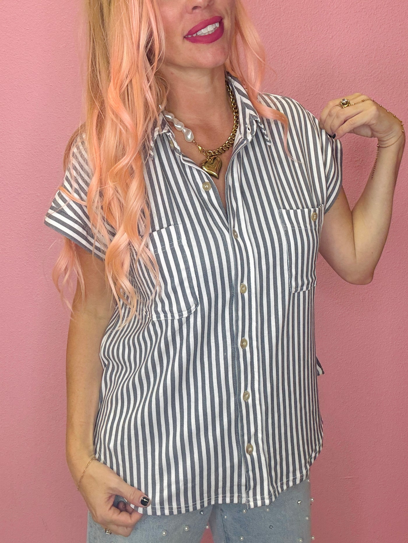 The Harper Stripe Button Down Top