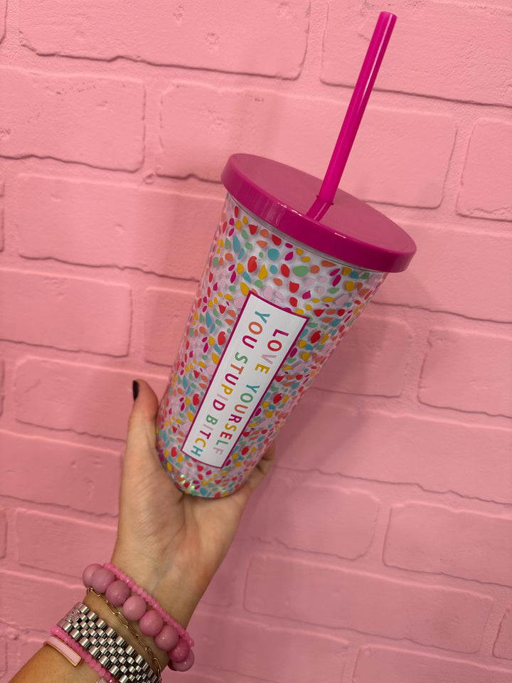 Love Yourself Glitter Tumbler
