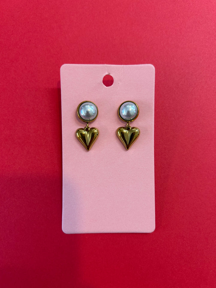 Pearly Love Puffy 18K Heart Earrings