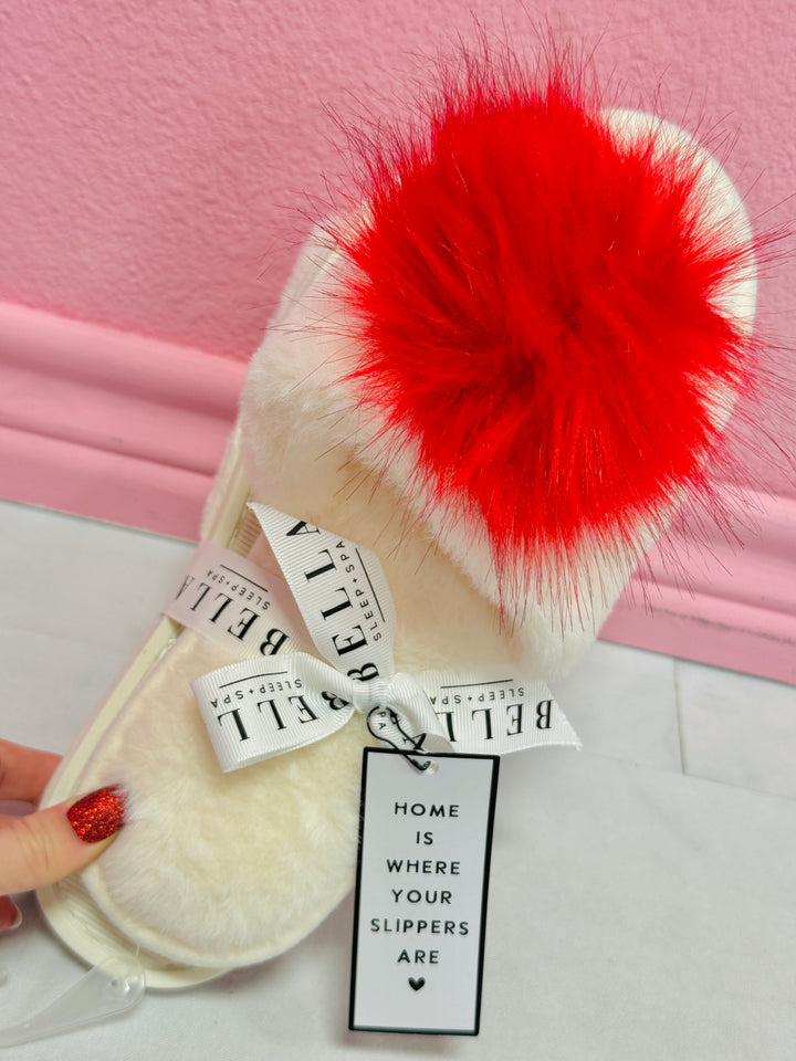 Ivory & Red Plush Slippers