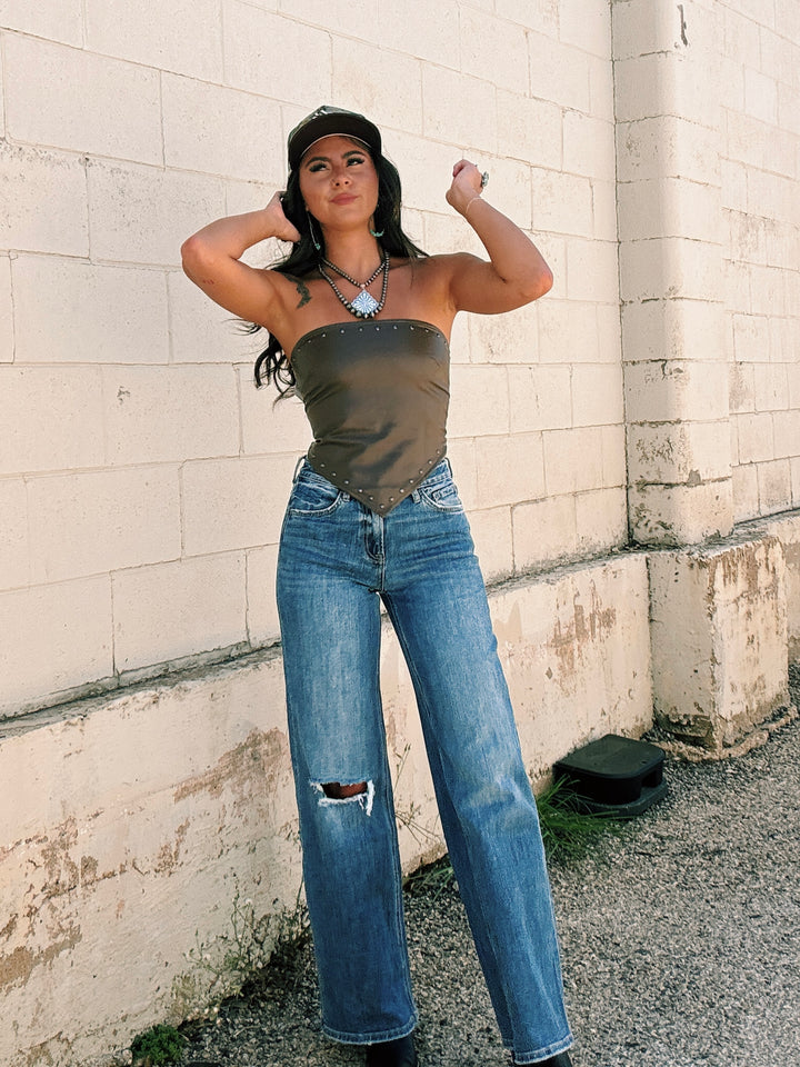 Midnight Rebel Studded Strapless Top