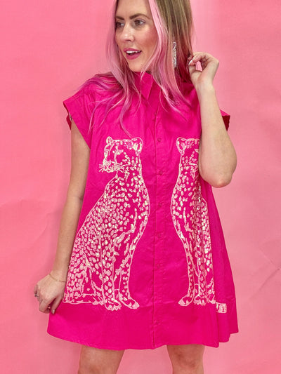 Sequin Leopard Shirt Dress