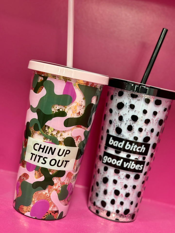 Chin Up Tits Out Glitter Tumbler