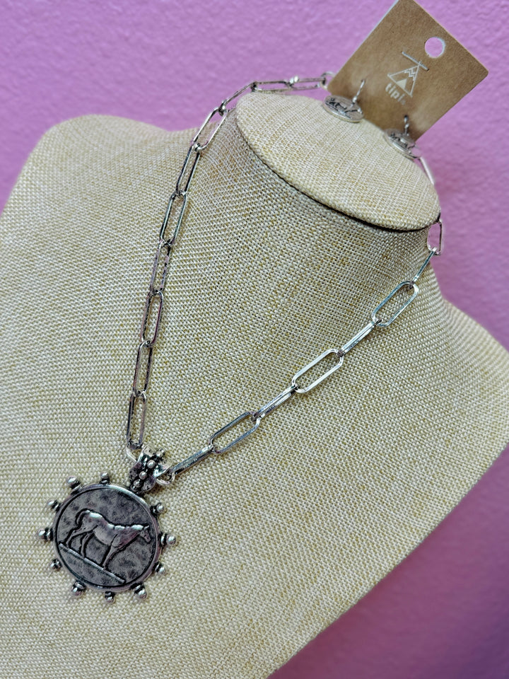 Western Horse Coin Necklace Set