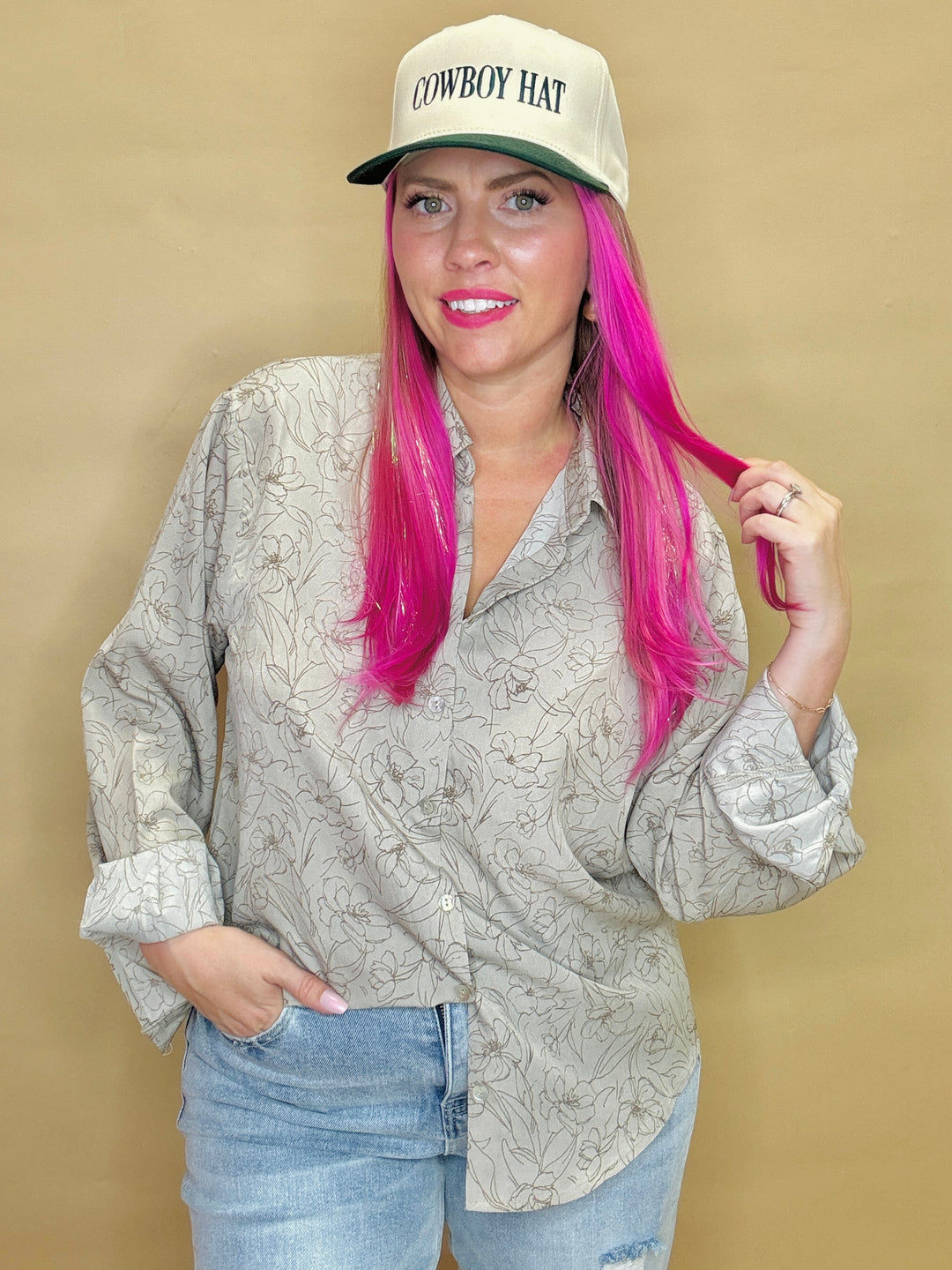 Mocha Floral Button Up Top