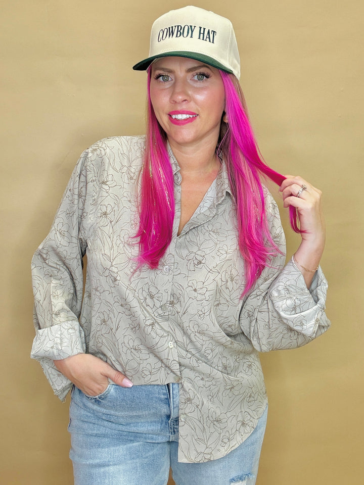 Mocha Floral Button Up Top