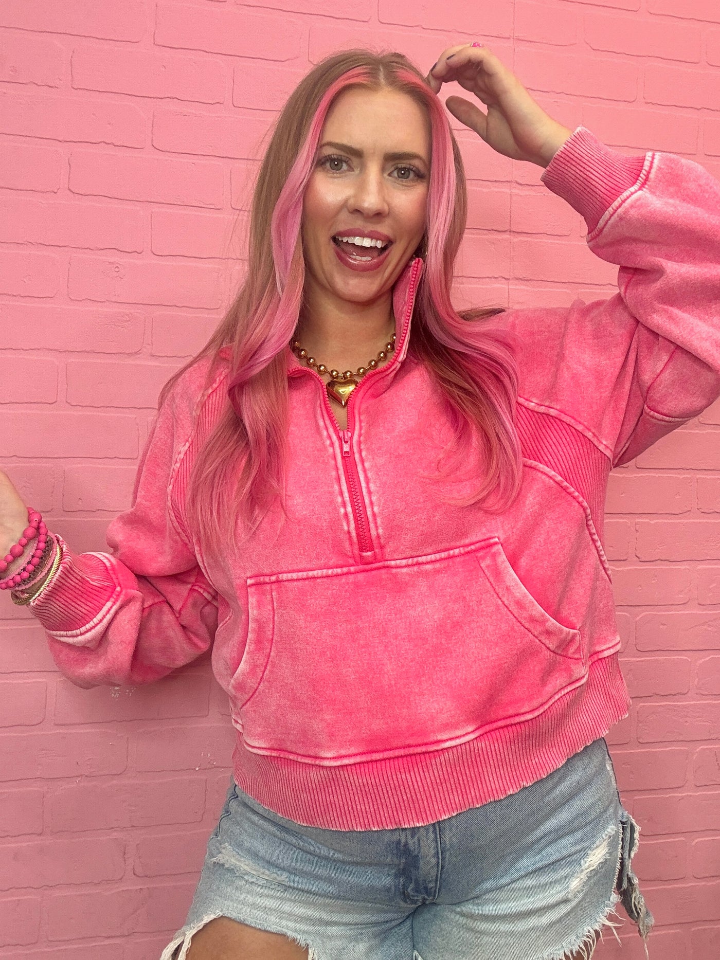 The Stacey Acid Wash Fleeve Pullover