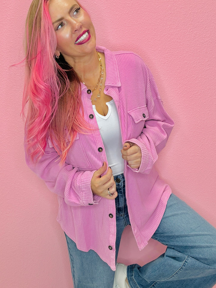 The Jeana Waffle Oversized Button Up Top