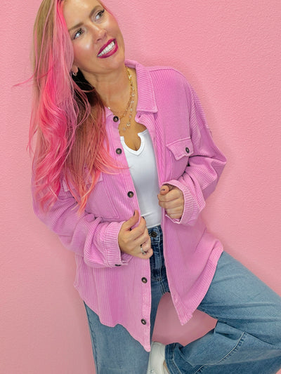 The Jeana Waffle Oversized Button Up Top
