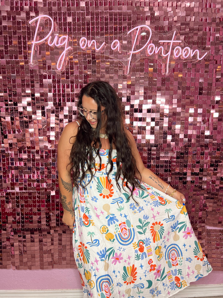 Summer Pleated Bow Back Midi Dress