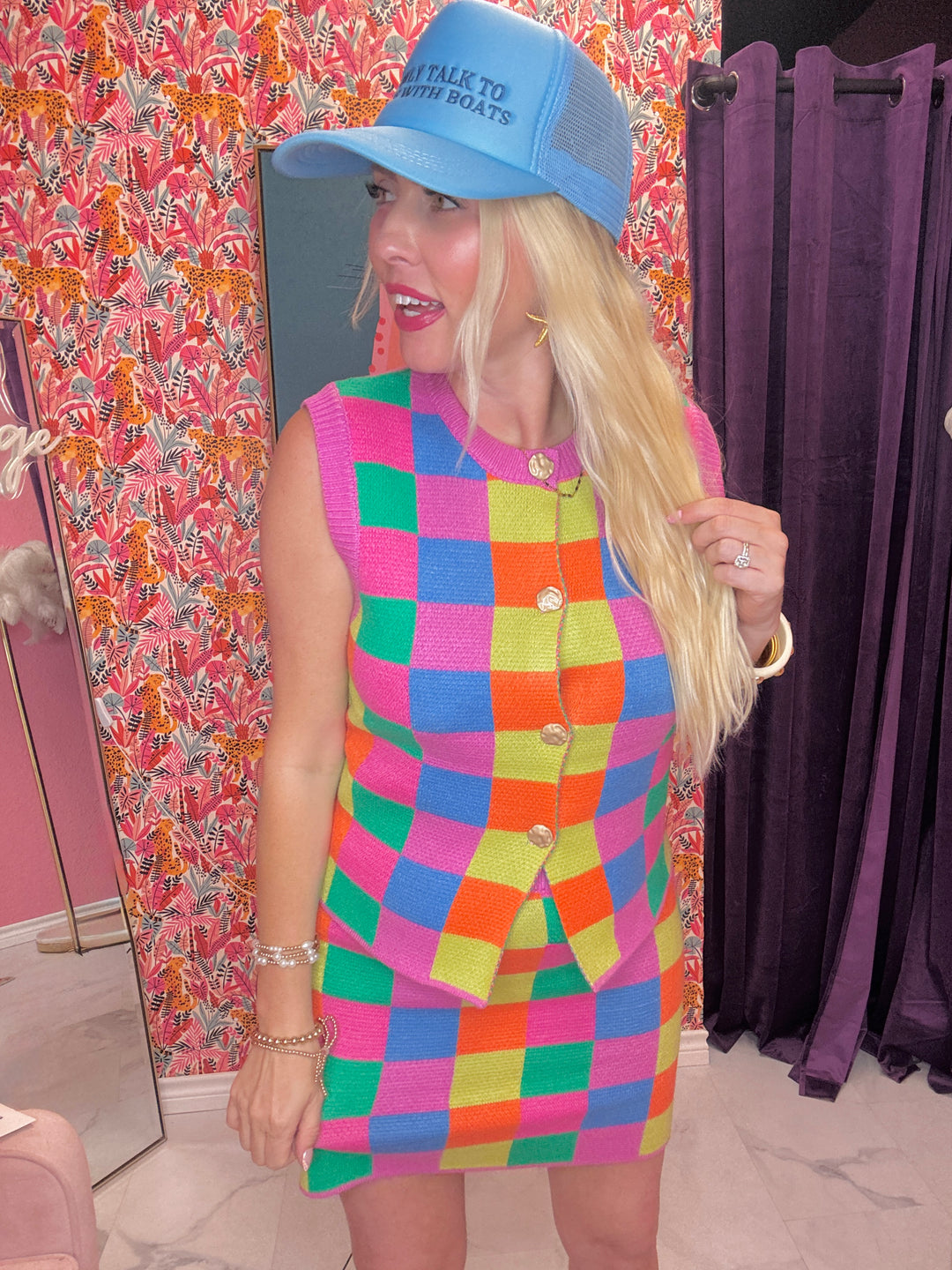 Check Me Out Cutie Checkered Skirt Set