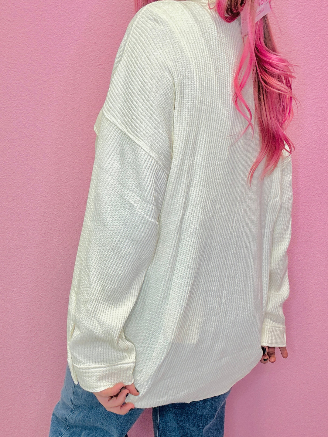 The Jeana Waffle Oversized Button Up Top