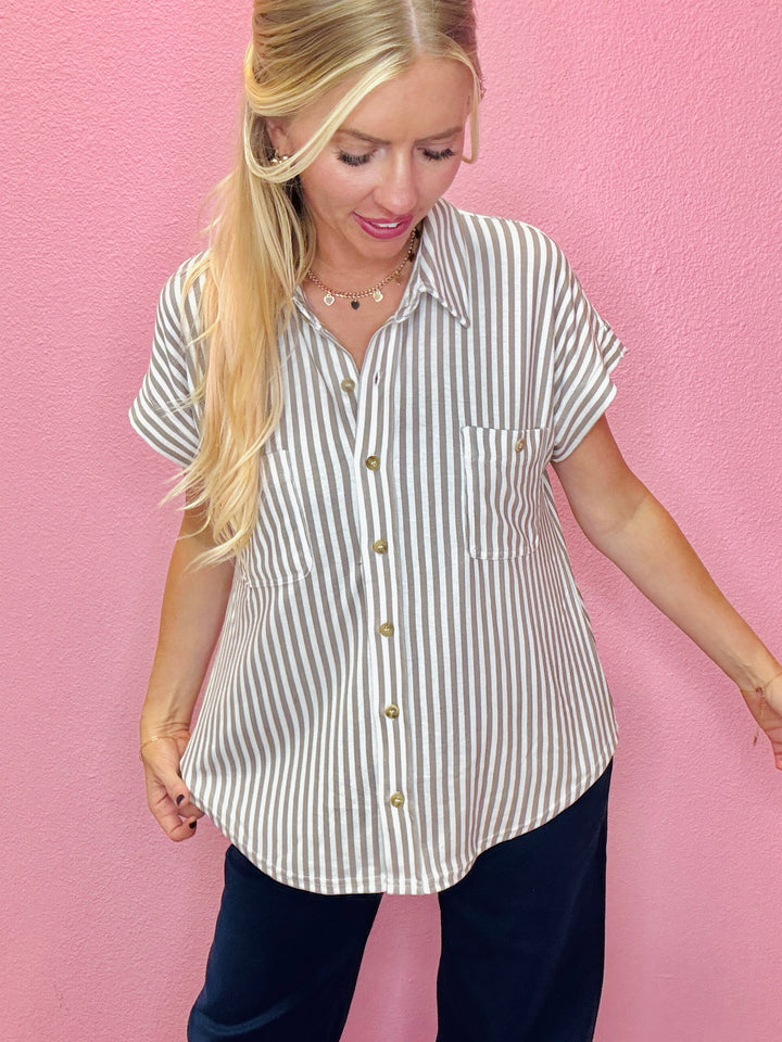 The Harper Stripe Button Down Top
