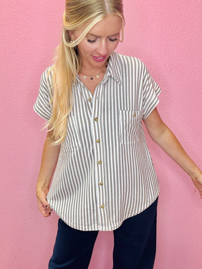 The Harper Stripe Button Down Top