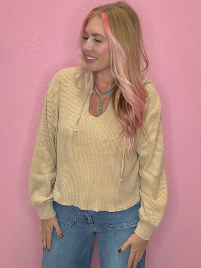 Cropped Waffle Knit Hoodie