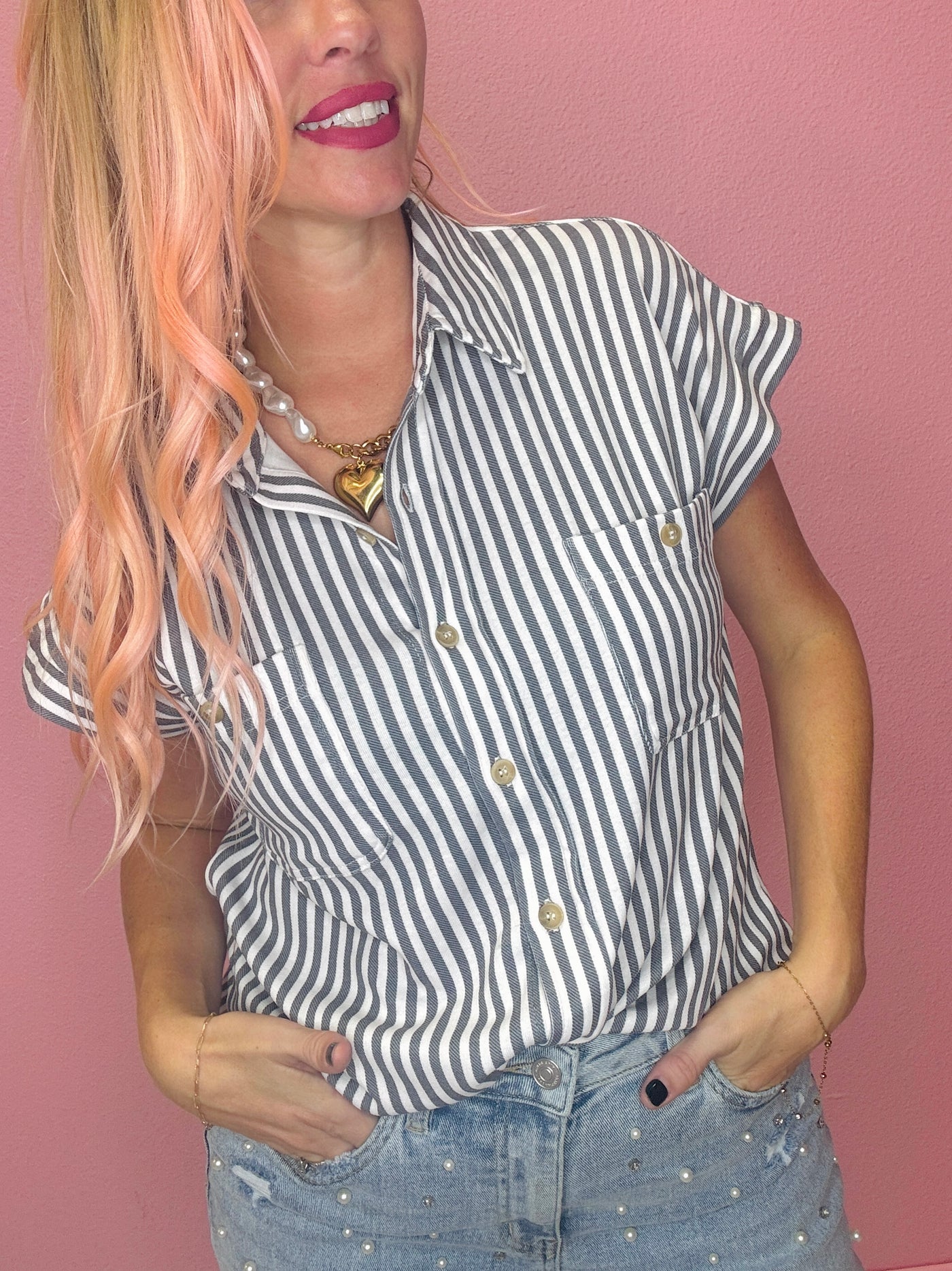 The Harper Stripe Button Down Top