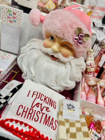Santa Face With Pink Hat Wall Art
