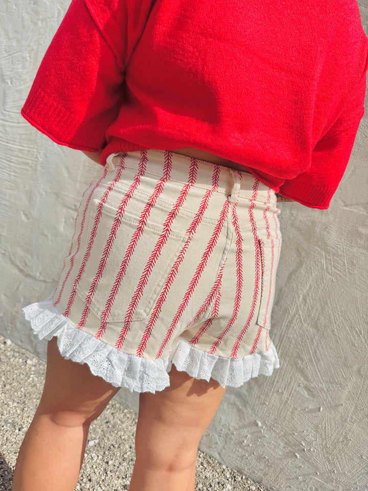 Home Run Ruffle Denim Shorts