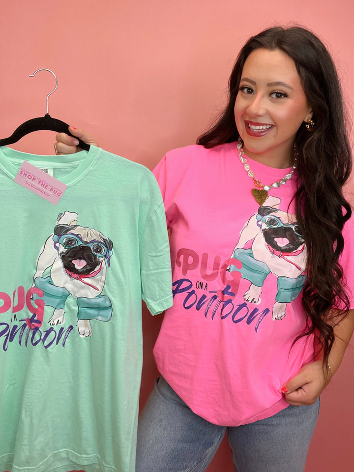 Pug On A Pontoon Comfort Colors Graphic Tee
