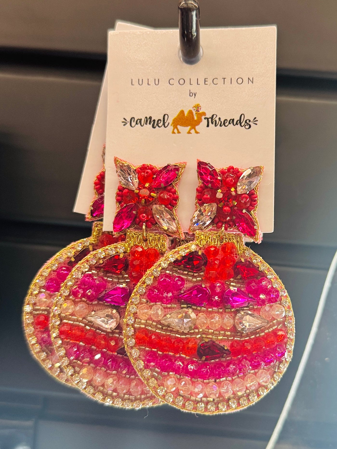 Pink Beaded Ornament Earrings