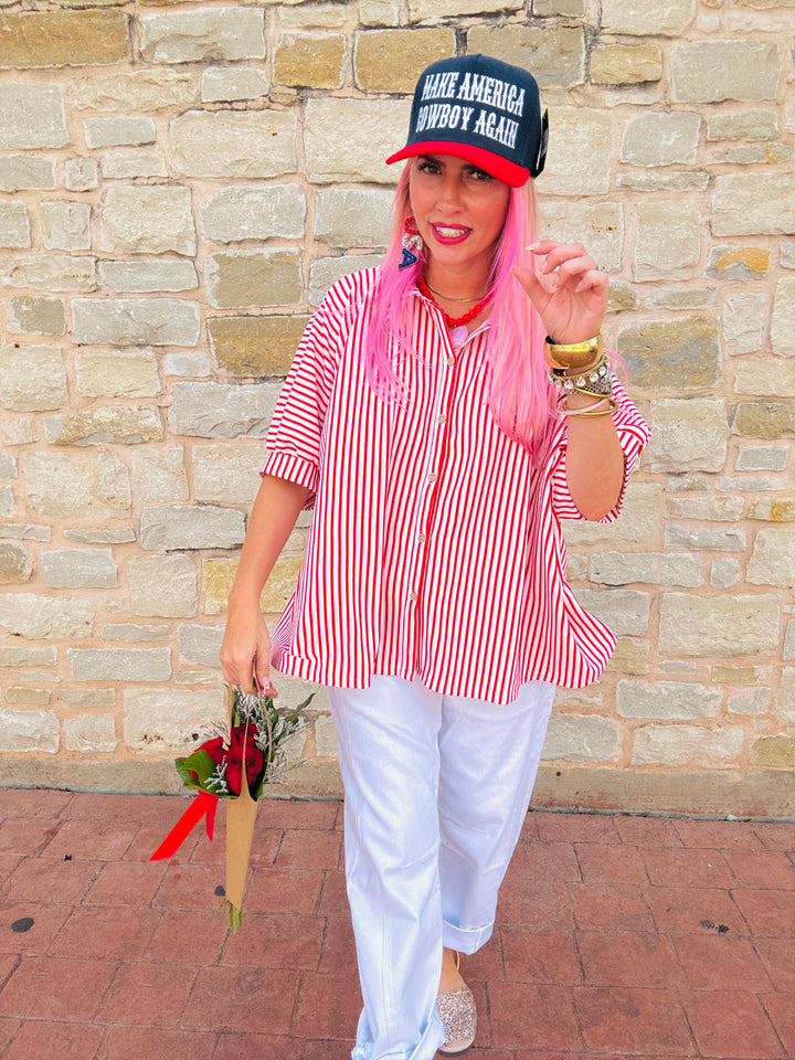 The Coastal Cruise Oversized Stripe Button-Down