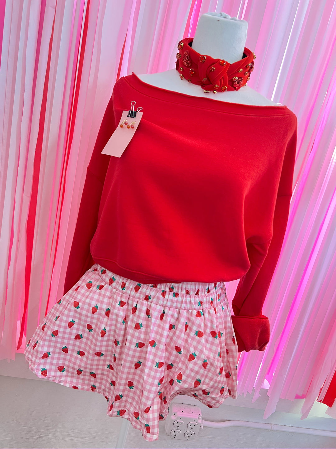 Strawberry Gingham Sporty Skort