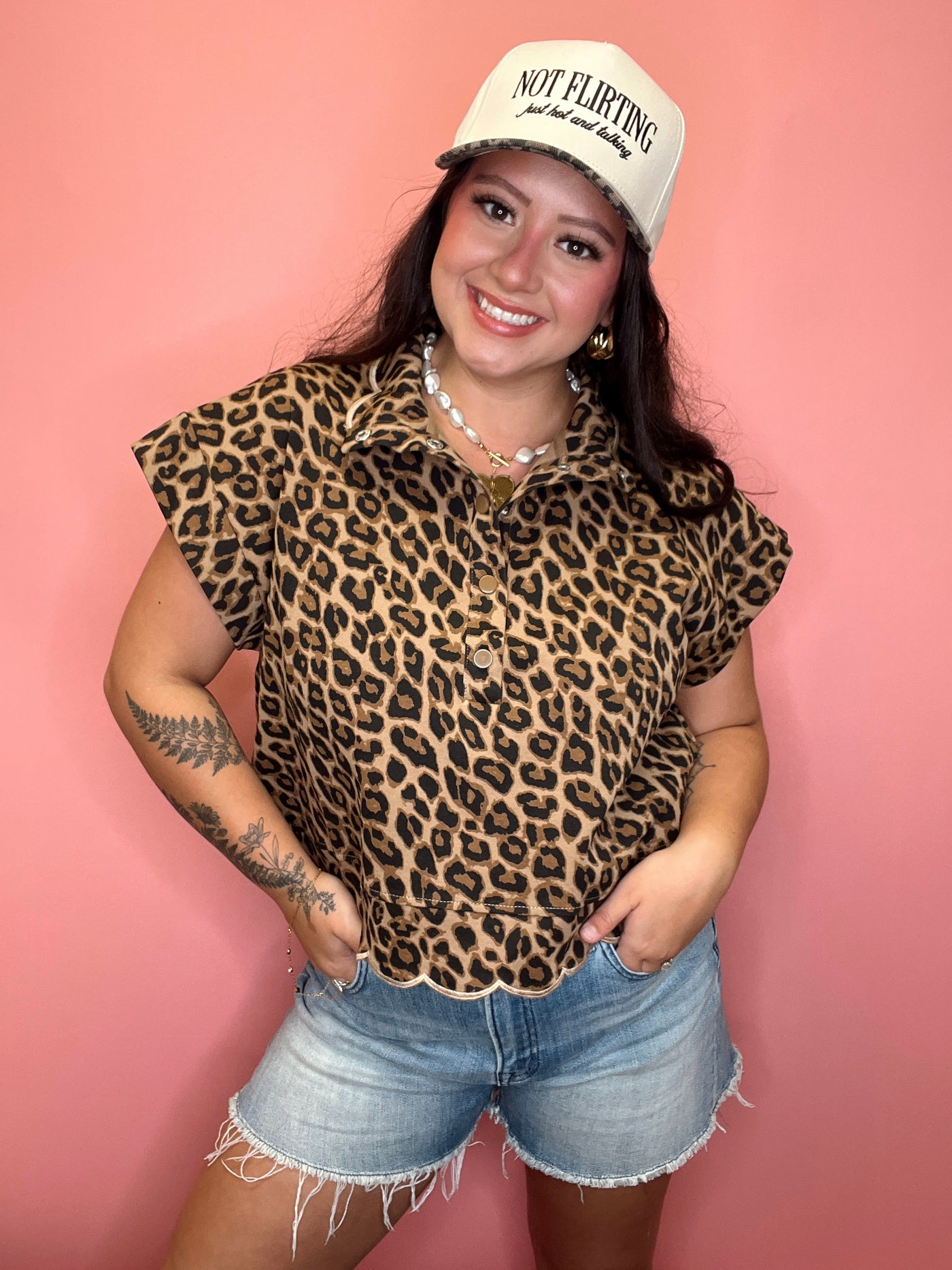 The Sable Leopard Scallop Top