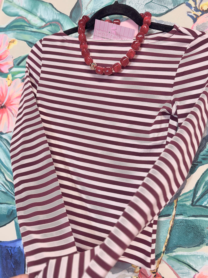 Pink Posy Stripe Boatneck Top