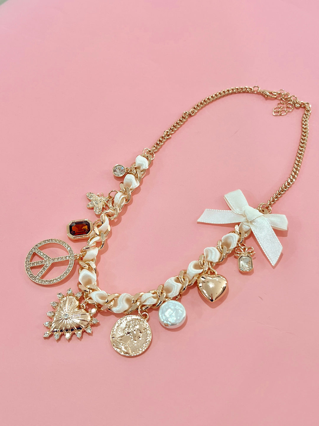 Soft Bloom Ribbon Charm Necklace