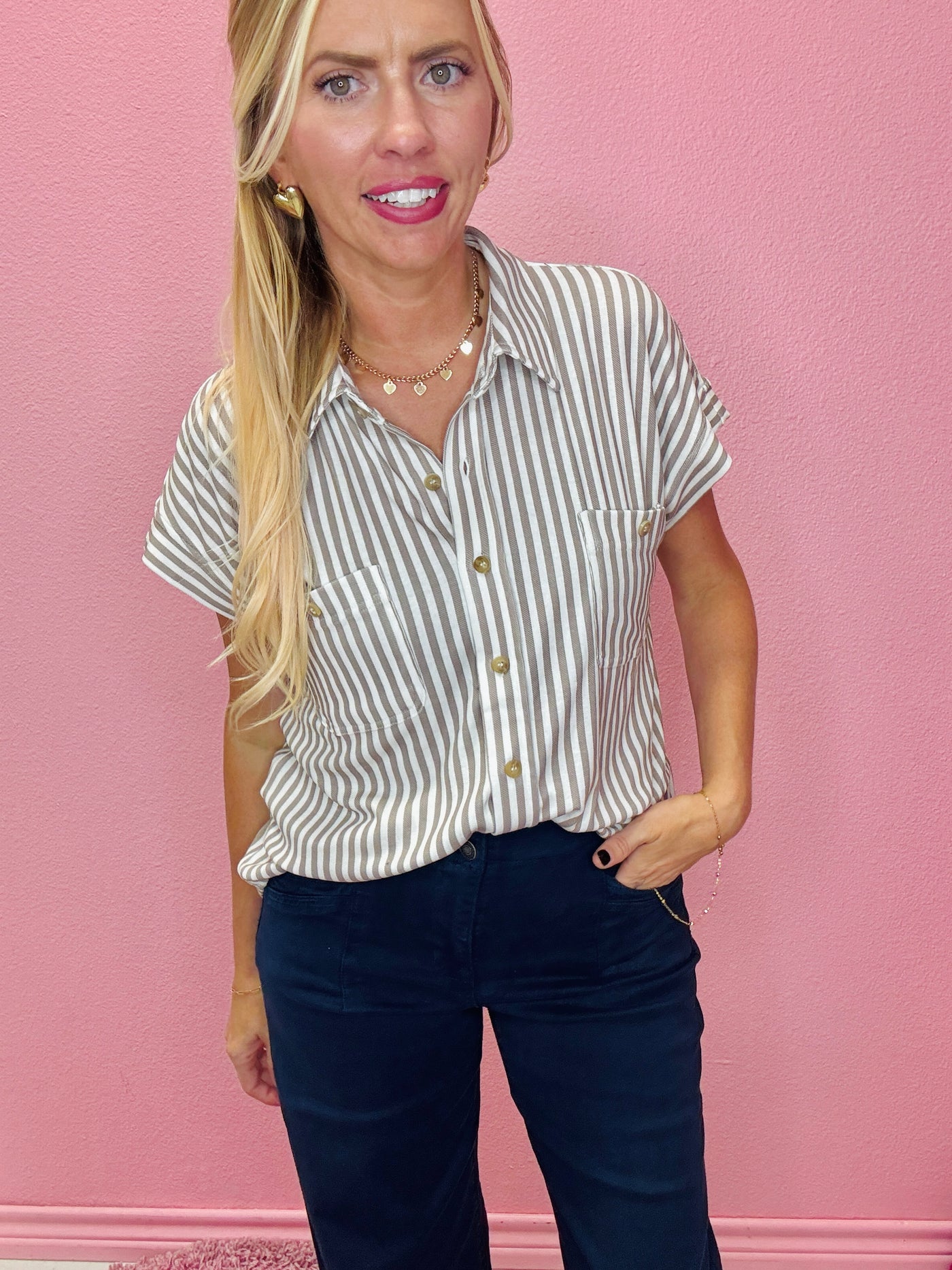 The Harper Stripe Button Down Top