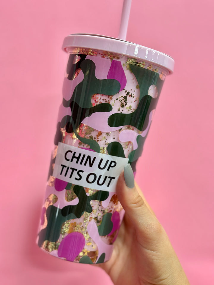 Chin Up Tits Out Glitter Tumbler
