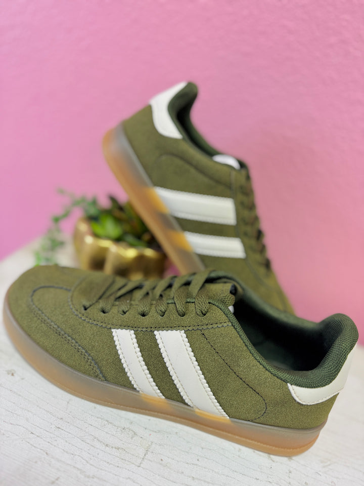 The Alicia Olive Stripe Sneakers