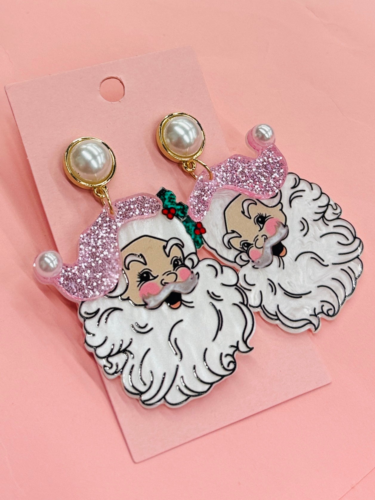Pearl Santa Face Earring