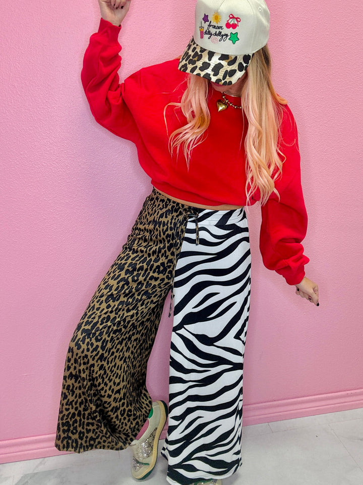 Half & Half Animal Cropped Pants
