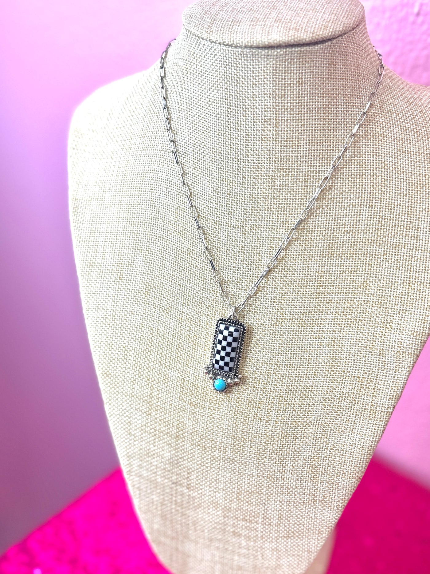 Western Checkered Bar Necklace