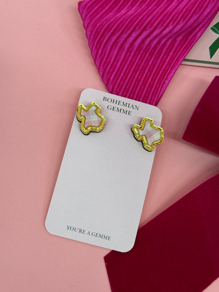 Texas Pink Gingham Stud Earrings