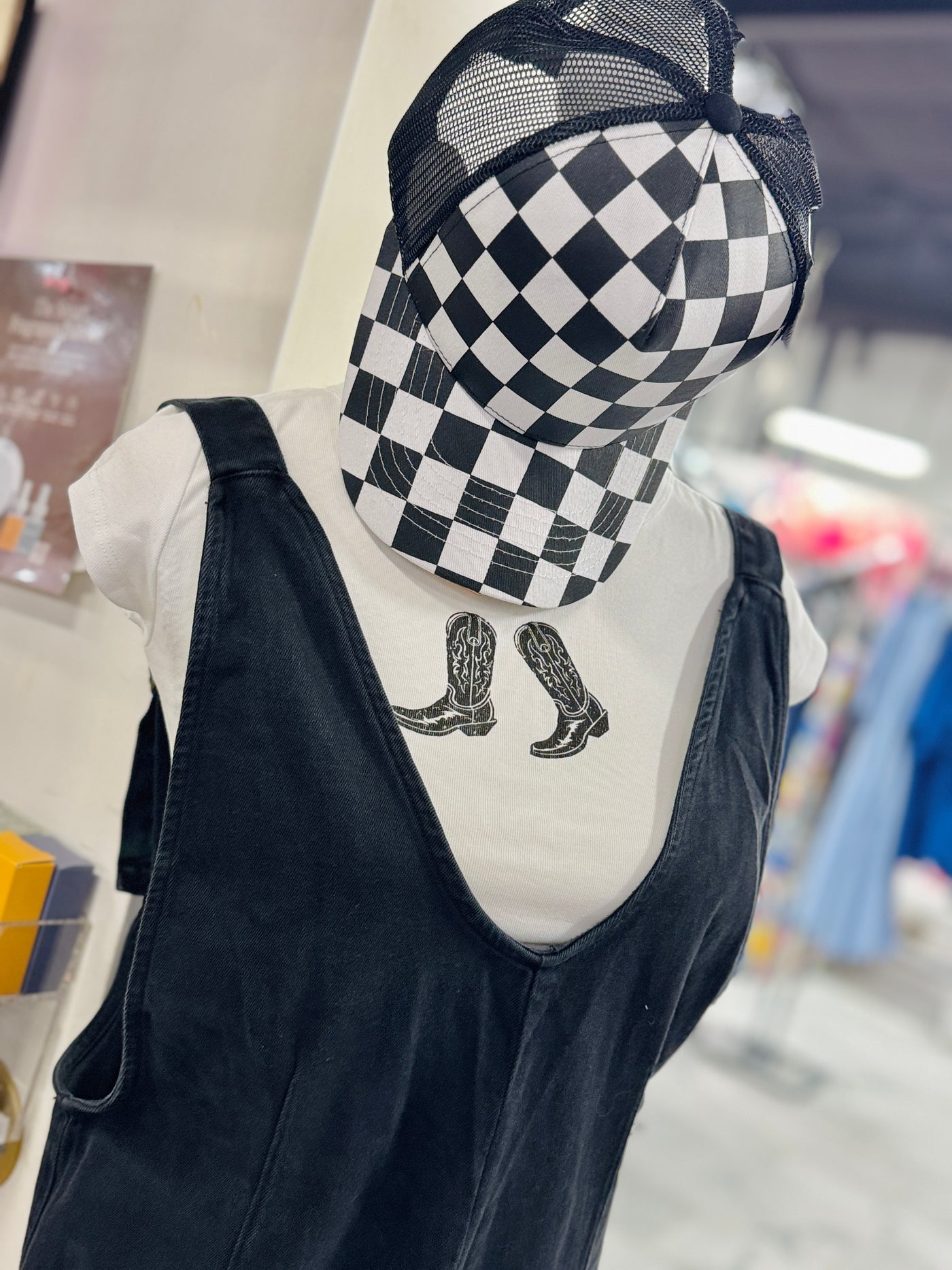 Black & White Checkered Trucker Hat