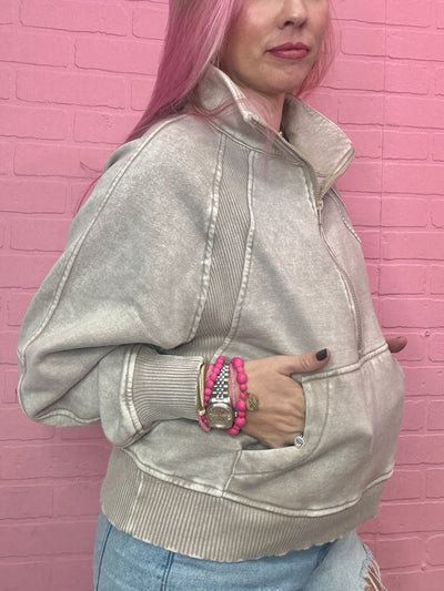 The Stacey Acid Wash Fleeve Pullover