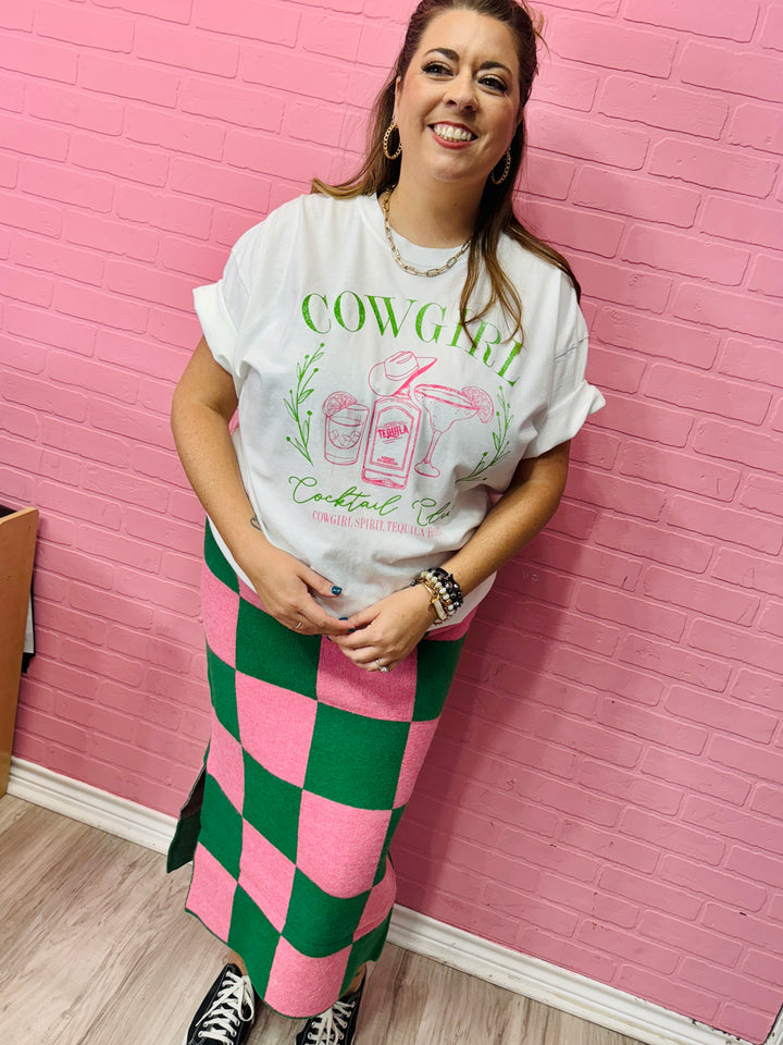 Checkered Pencil Midi Skirt