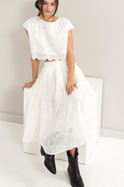 Floral Embroidered Midi Skirt