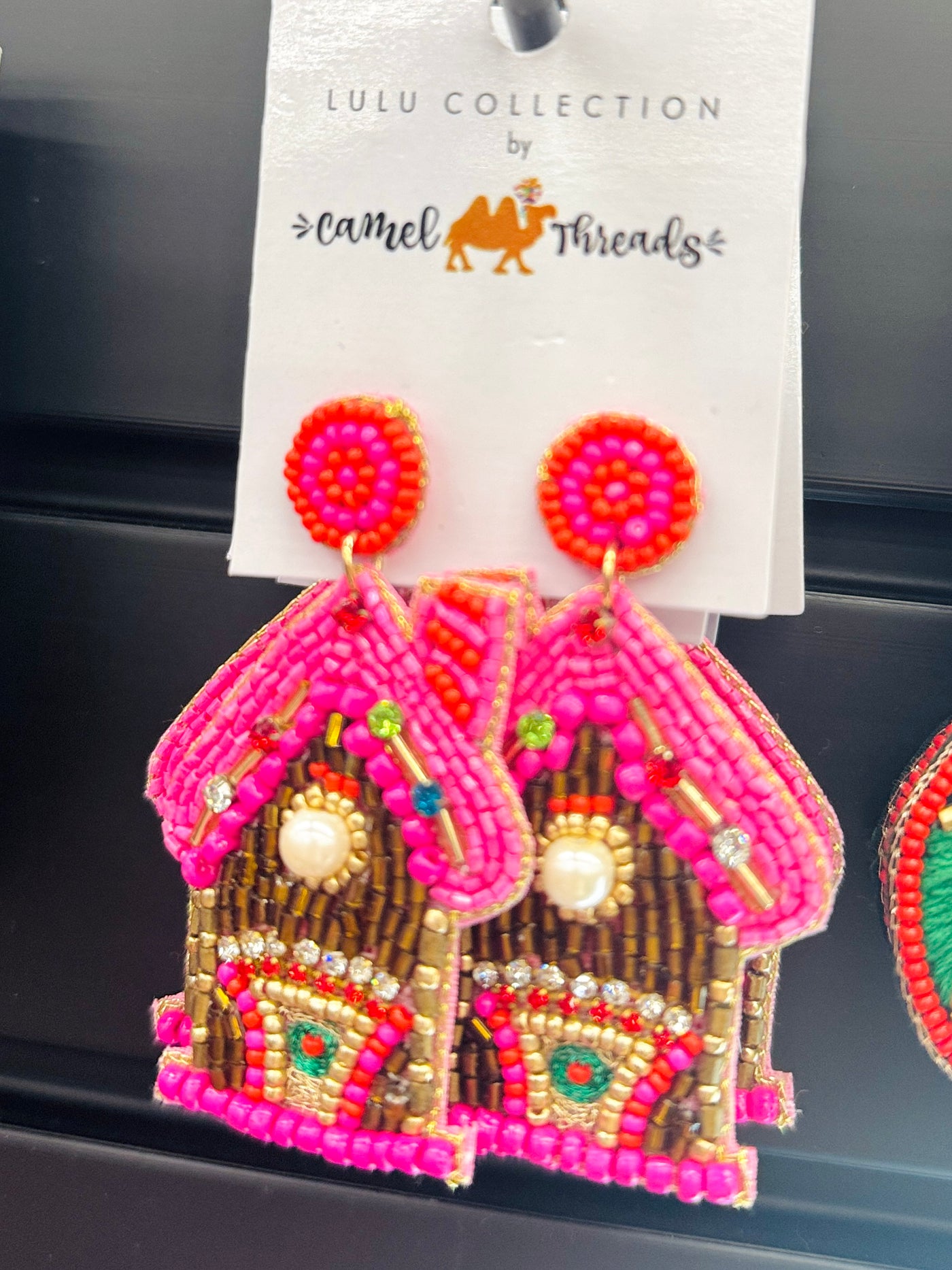 Beaded Gingerbread House Earrings