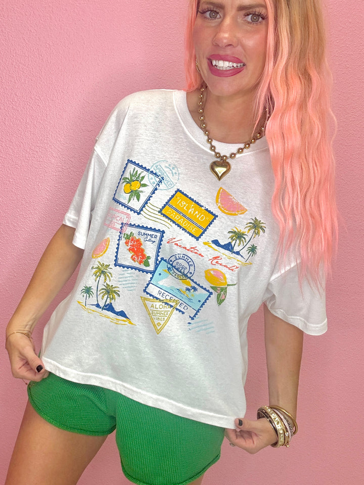 Island Paradise Stamps Tee